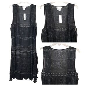 Landry Women's Pleated Open Front Vest Cardigan Size 0/S Black Sleeveless Duster